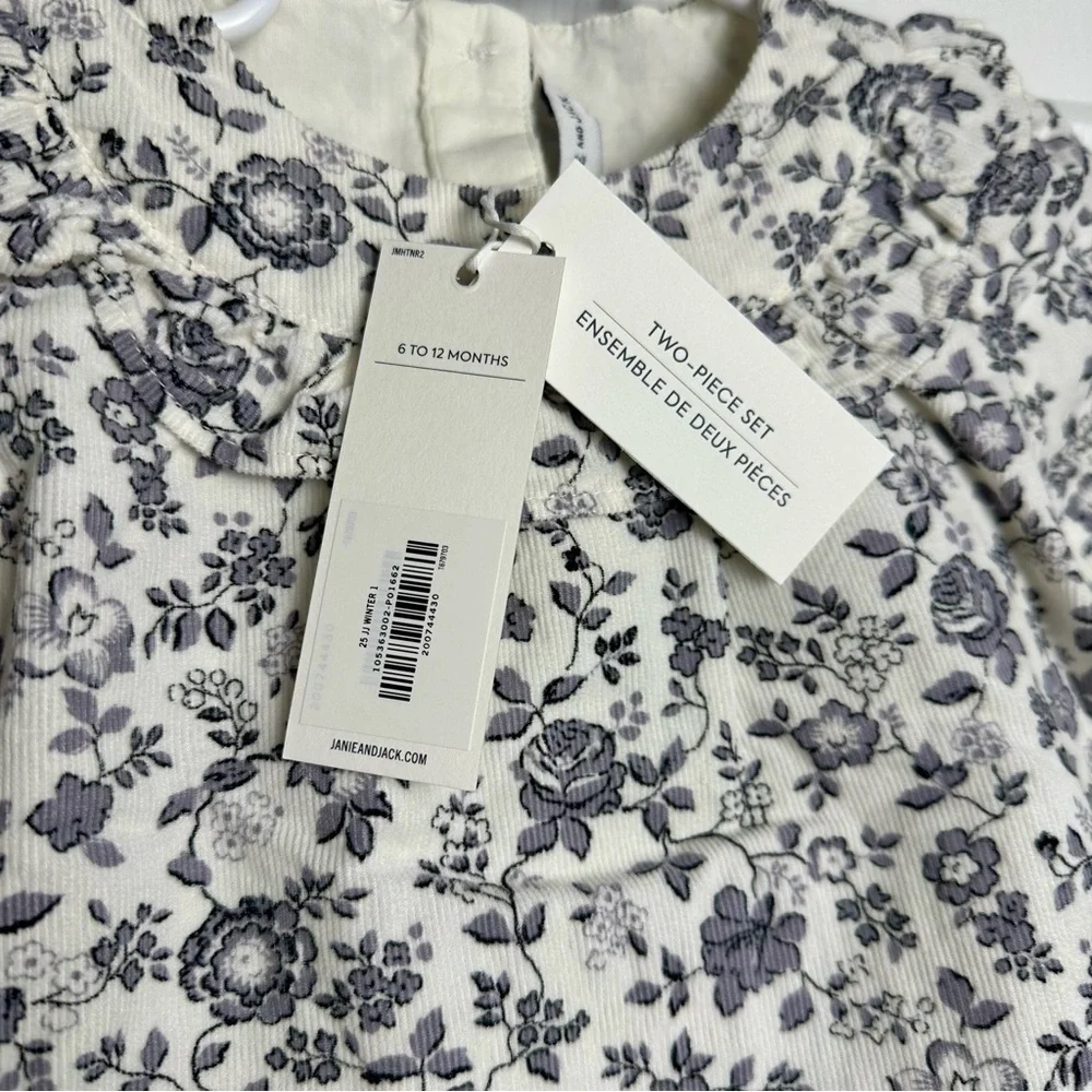 NWT Janie and Jack Floral Corduroy Matching Baby Set 6–12M